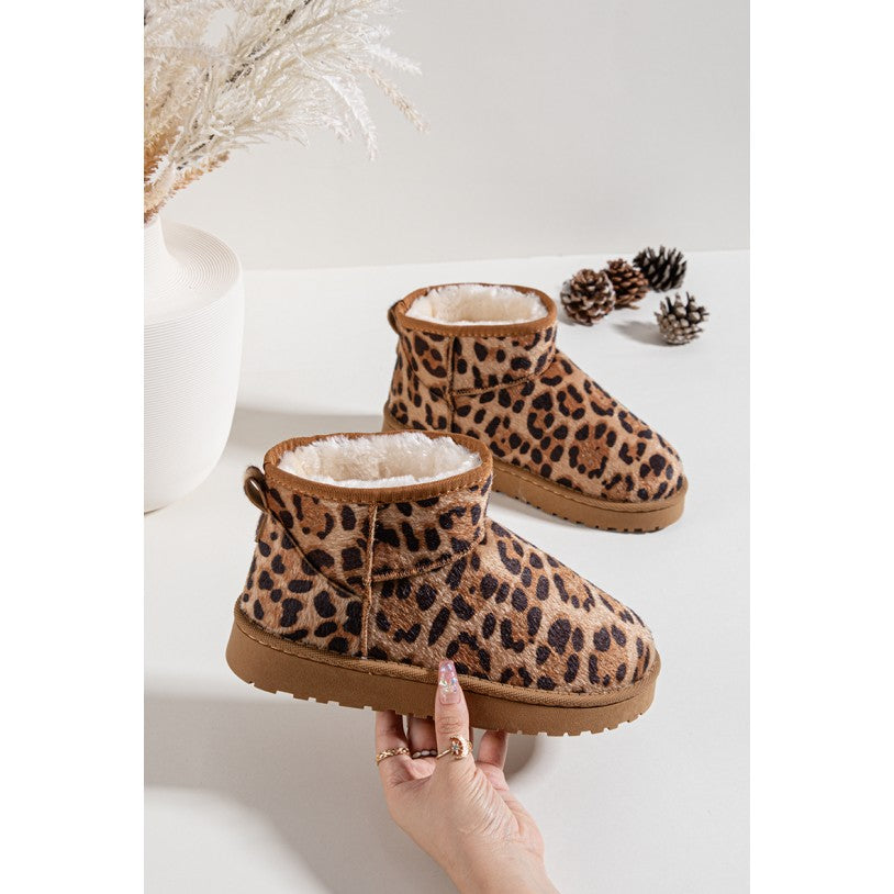 Trendy Luipaardprint Laarsjes met Zachte Bontvoering